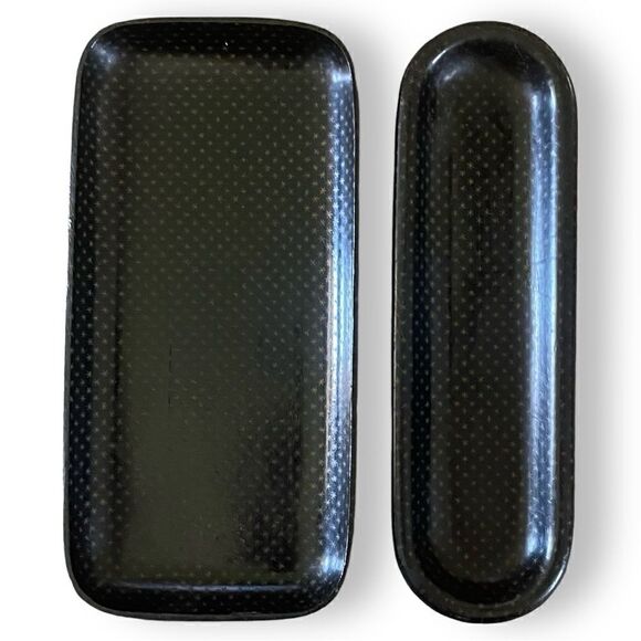 Vintage Wood Plastic Polymer Pen Desk Tray Set Black Gold Starburst Pattern (2) - Picture 4 of 15